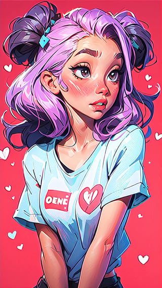 1girl,shitty t-shirt ,eyebrows,heart eyes,beautiful girl, blush