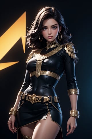 Full-length portrait of a young, thin, fit morrocan girl, wearing a futuristic egyptian outfit inspired by buck rogers, mini skirt with slits on the sides and gadgets on the belt with neon highlights, trendy jewelry, hyperrealistic detailed face, clear realistic eyes, dynamic pose, womancore Michael Garmash, Daniel F. Gerhartz, strybk style, warm dreamy lighting, at an elegant savana, volumetric lighting, pulp adventure style, liquid acrylic, dynamic gradients, bold color, illustration, highly detailed, simple, smooth and clean vector curves, vector art, smooth, Johan Grenier, character design, 3d shading, cinematography, ornate motifs, elegant organic framing, hyperrealism, posterized, collection of masterpiece, bold colors