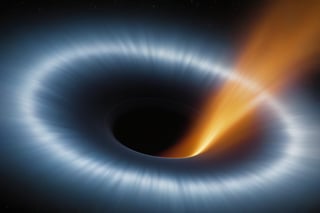 A close-up view of a black hole, its powerful gravity warping space and time.