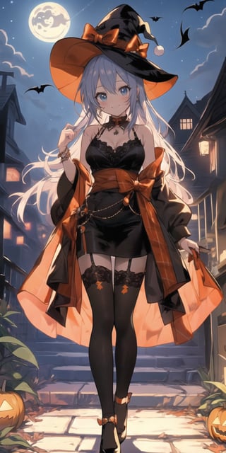 "Design a delightful 4K image featuring popular anime characters dressed in spooky Halloween costumes while they engage in the festive activity of trick-or-treating in a moonlit neighborhood. The characters should be instantly recognizable, and their costumes should be elaborately detailed. The moonlit neighborhood should evoke a Halloween atmosphere with intricate details, and the image should capture the joy of trick-or-treating. Utilize a high-resolution setting to ensure the characters' costumes and the neighborhood are vividly portrayed."