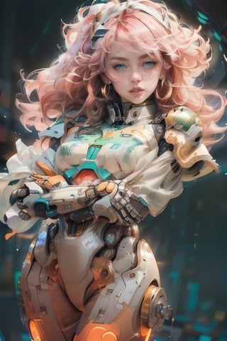 cgmech, beautiful eyes, upper body, underboob,  portrait, robot, armor, Hatsune Miku, neon light, 8K, RAW, best quality, red hair ,masterpiece, ultra high res, colorful, (medium wide shot), (dynamic perspective), sharp focus , (depth of field, bokeh:1.3), extremely detailed eyes and face, beautiful , perfect hands, detailed eyes, large breasts, (black gold, trimmed gear:1.2), (on a fururistic battlefield:1.2), ((masterpiece, best quality)), Detailed background, space exterior  ,,cyberpunk robot,mecha 🤖