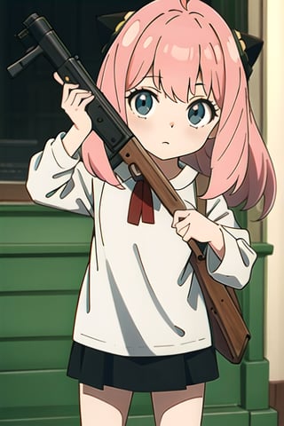 Anya,perfect girl,pose,carrying gun ak—47,22 year old girl,loli,beautiful,kid,Pink hair, younger_female