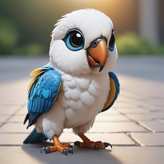 (masterpiece:1.2, highest quality), (realistic, photo_realistic:1.9)
1chibi_parrot, Cute chibi white parrot, happy face, Chest written "TA", (Designer look holding a paintbrush in one hand), white with blue, (detailed background), (gradients), colorful, detailed landscape, visual key, shiny skin. Modern place, Action camera. Portrait film. Standard lens. Golden hour lighting.
sharp focus, 8k, UHD, high quality, frowning, intricate detailed, highly detailed, hyper-realistic,interior,robot white with blue,chibi emote style,Monster, wall-e