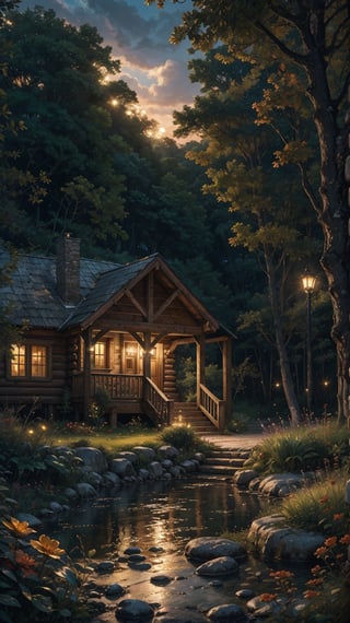 Incorporate the style of Bec Winnel into a high-resolution, 8K image featuring a low-angle view at sunset. The scene depicts a luxurious man's cave cabin adorned with detailed limestone, nestled on a rocky beach with a fountain park and enchanted floral background. The setting exudes a mystical glow, with an intricate, luminous, and vivid light-ray effect, creating an ethereal fantasy concept art. The oasis surrounding the cabin is meticulously detailed, showcasing a blend of natural elements and artistic glowing features. The overall composition should be magnificent, celestial, and majestic, evoking a sense of magic and wonder. Embrace a painterly approach to capture the essence of a dreamy, epic landscape inspired by the works of Andre Kohn. The image should serve as a cover art piece, transporting viewers to a realm of fantasy and enchantment. Colorful, (golden hour lighting), ray tracing, Super realistic photographic cinematic image 8K ULTRA HD HDR, magical photography, super detailed, (ultra detailed), (top quality, best quality, super high quality image, masterpiece), standard lens,  dramatic lighting, 8k, UHD, intricate detail, (gradients), comprehensive cinematic, colorful, visual key, highly detailed, extreme detailed, hyper-realistic, (very detailed background, detailed landscape), delicate details, raw image, dslr, 