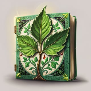 book of life, green leaf, game icon, medieval, pastel muted colors, digital art, 8K resolution, ultra quality, trending on artstation, intricate details, highly detailed