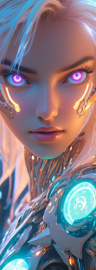 soft and shiny synthezoid cyborg girl, very ligth eyes, soft almost childish features, innocent and shy expression, long thick white hair blowing in the wind, delicate lighting, intricate details, science fiction, cyberpunk, lovecraftian, intricate, ornate, highly detailed, octane rendering, ray tracing reflections, 8k, art station, concept art, soft, sharp focus, detailed eyes, detailed mouth, cinematic image,