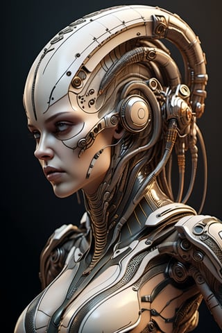 complex 3d render ultra detailed of a beautiful porcelain profile woman android face, full body, sitting, cyborg, robotic parts, 150 mm, beautiful studio soft light, rim light, vibrant details, luxurious cyberpunk, lace, hyperrealistic, anatomical, facial muscles, cable electric wires, microchip, elegant, beautiful background, octane render, H. R. Giger style, 8k, best quality, masterpiece, illustration, an extremely delicate and beautiful, extremely detailed ,CG ,unity ,wallpaper, (realistic, photo-realistic:1.37),Amazing, finely detail, masterpiece,best quality,official art, extremely detailed CG unity 8k wallpaper, absurdres, incredibly absurdres, robot, silver halmet,