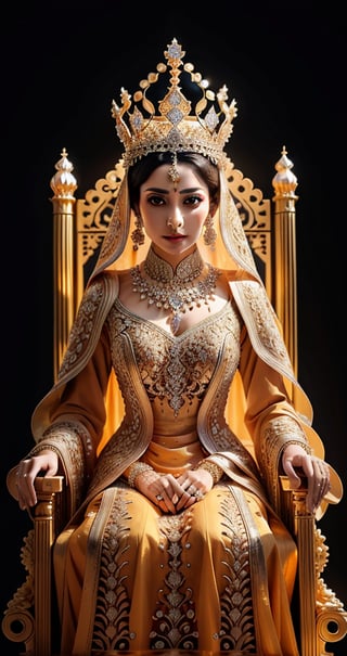 A  real mughal hijab  queen seated on a throne , wearing royal  colorful dimond dress crown ultra focused, detailed face, cinematic lighting, dynamic pose, medium contrast, depth of field, natural glows ,Queen ,poak(l 8k hd),wrenchfaeflare,REALISTIC,photorealistic,glowing, embroidery, accessories, jewelry