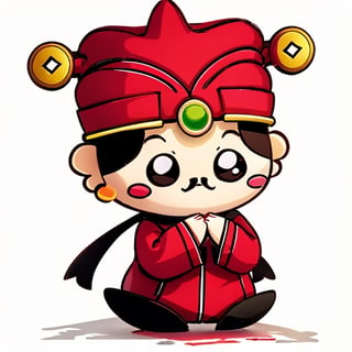 (1st boy) , happy, red hat, (White background),  (SUPER CHIBI), chibi, red_clothed, full_body, Standing posture,chibi,Hands together,oha style
