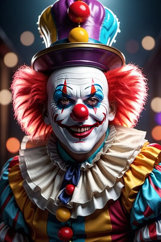 The Halloween Clown, horror, upper body,


colorful,  ultra highly detailed,  32 k,  mix4,  best quality,  ultra high res,  (photorealistic:1.4),  masterpiece,  best quality,  photography,  8K,  highres,  bokeh,  depth of field,  detailed shadows,3d style