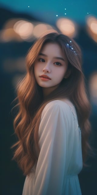  aesthetic portrait, 1girl,solo, long hair, bokeh, depth of field, cinematic, nighttime ,aesthetic portrait,Magical Fantasy style