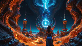 (((Cinematic of giant_man, Shiva:2, upper_body. Wearing Blue Outfit Dune style, serene, center))), inside a deep orange Cave, perfect knuckles, holding a hovering Cristal sharpen, cultivating immortals, magical, abstract, dark, (swirling_lights:2), bloom, floating objects, Accient, light on top heaven, ((Epic scene, gate energy)), refers to a place of wild uproar or chaos, polarization, Glowing, aura, energy, floating debris. Modern art style, promptshare.art, horrible scene, Film Still, realistic, Venus Frequency vibration, hyper details, Renaissance Sci-Fi Fantasy, 