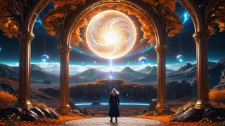 (Cinematic of a zen man Nordic kind, white long hair, he_levitating:2, he flying, calm, upper_body. Wearing Blue Outfit Dune style, serene, center), inside a deep orange Cave, perfect knuckles, holding a hovering Cristal sharpen, cultivating immortals, magical, abstract, dark, (swirling_lights:1.7), bloom, floating objects, Accient Tree of Life, light on top heaven, ((Epic scene, gate energy)), refers to a place of wild uproar or chaos, polarization, Glowing, aura, energy, floating debris. Modern art style, promptshare.art, horrible scene, Film Still, realistic, Frequency vibration, hyper details, Renaissance Sci-Fi Fantasy, ((((Close-up shot:2)))