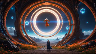 (Cinematic of a zen man Nordic kind, white long hair, he_levitating:2, flying, calm. Wearing Blue Outfit Dune style, serene, center), inside a deep orange Cave, perfect knuckles, holding a hovering Cristal sharpen, cultivating immortals, magical, abstract, dark, (swirling_lights:1.7), bloom, floating objects, iron deer, light on top heaven, ((Epic scene, gate energy)), refers to a place of wild uproar or chaos, polarization, Glowing, aura, energy, floating debris. Modern art style, promptshare.art, horrible scene, Film Still, realistic, Frequency vibration, hyper details, Renaissance Sci-Fi Fantasy, ((((Close-up shot)))