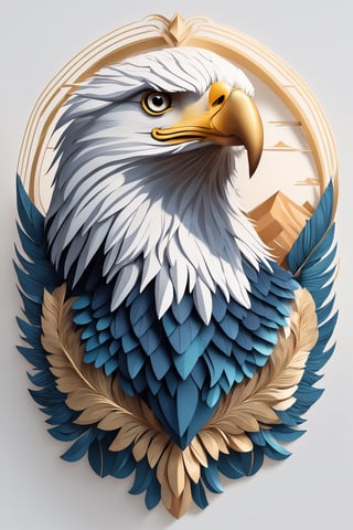 Intricate vector illustration design of a majestic eagle for t-shirt, 3-6-9 pattern. Elegant, sophisticated, ornate details, muted color scheme, subtle gradients. Art and mathematics fusion, hyper detailed, trending at artstation, sharp focus, studio photography, intricate detail, highly detailed, centered, perfect symmetrical, bright color, solid white background, made with adobe illustrator, in the style of Studio Gibli, 3d style, nature
