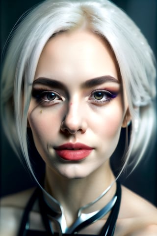 8k portrait of beautiful white hair, realistic, detailed skin, intricate, elegant, highly detailed, majestic, digital photography, art by artgerm and ruan jia and  (masterpiece, sidelighting, finely detailed beautiful eyes: 1.2), hdr, infinity, huge boobs, nude, long leg, neck tatoo, real, skin, shadow_the_hedgehog, iron chain handcoff,Detailedface,Detailedeyes, bondage,o-ring , pearcing , smoky makup,perfecteyes, ,gh3a,b3rli,n_2b,kikigram_97,gwen stacy,Realism