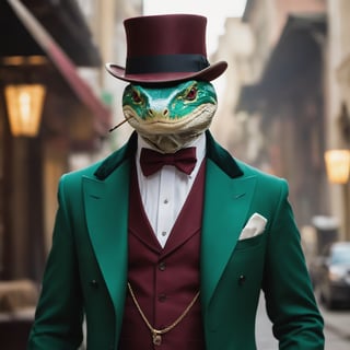 A reptilian gangster named Sylvester "Slippery" Salamanco, who embodies the spirit of the 1930s underworld. Sylvester is a slender, long-tailed lizard with shiny emerald-colored scales. He wears an exquisite gray three-piece suit with a vest perfectly tailored to his supple body. His headdress is a wide-brimmed fedora with a red ribbon that adds a touch of luxury and authority. He holds a long, engraved revolver in his paws and a thick cigar clutched in his mouth. Slippery Salamanco is known for his sharp mind and cold-bloodedness. He prefers to resolve conflicts with words and strategy, but is not afraid to use weapons if the situation calls for it. His refined speech and impeccable manners are combined with a tough character and absolute loyalty to his "blood brothers". Sylvester moves quickly and silently, his movements resemble a dangerous dance, mesmerizing and deadly at the same time.
His gaze is cold and penetrating, like that of a true predator, ready to strike at any moment. When Sylvester appears in the club, the people around him fall silent: everyone knows that it is better not to joke with him. His every appearance is accompanied by an aura of power and fear, and no one dares to disturb his calm.
