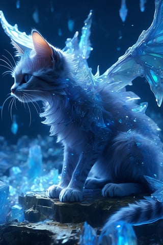 A crystalline eldritch dracolich kitten on bioluminescent navy blue galaxy, bones, neck vertebrae, curved wings, soft lighting, sharp focus, by Marc Simonetti & Yoji Shinkawa & WLOP, paint drops, rough edges, trending on artstation, studio photo, intricate details, highly detailed,DracolichXL24