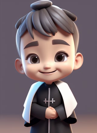 3d cartoon,  a cute chibi loli boy smiling in an 8K resolution. large cassock