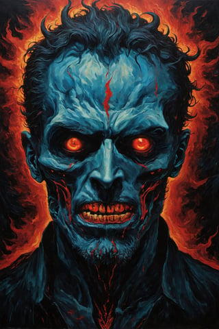 "Produce an award-winning masterpiece in the style of Vincent van Gogh, with a chilling and ominous portrayal of a demonic figure. The artwork should exude an aura of darkness, fear, and coldness, reminiscent of Van Gogh's iconic style, but with a terrifying twist.

The artwork should be cinematic in its composition, resembling a still frame from a horror film.
Utilize dramatic and intense illumination to accentuate the demon's menacing presence.
The artwork must be in an exceptionally high resolution of 32k, ensuring every detail is sharp and clear.
Achieve perfect contrast between shadows and colors to create a captivating and immersive effect.
Use a limited but striking color palette, focusing on deep, cold blues and blacks, with special emphasis on intense red hues to highlight the demon's menacing features.
Ensure the artwork is easy for viewers to understand and immediately captures the terrifying essence of the demon.
The final artwork should be a chilling, surreal masterpiece, evoking a sense of dread and unease."