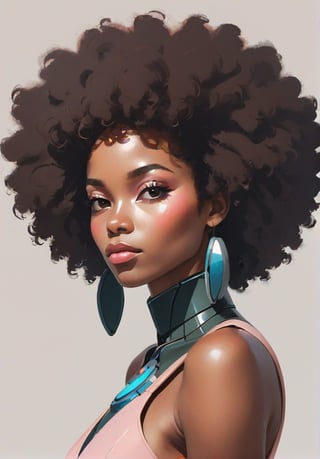 Minimalist painting of sci - fi character design, minimal design, sexy, african girl, afro, blush, 20 year old