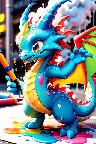 best quality, masterpiece, beautiful and aesthetic, vibrant color, Exquisite details and textures,  Warm tone, ultra realistic illustration,	Sticker, Chibi, colorful perfect 3d ink splash forming perfect detailed extreme close up perfect realistic cute Eastern dragon, ultra hd, realistic, vivid colors, highly detailed, UHD drawing, pen and ink, perfect composition, beautiful detailed intricate insanely detailed octane render trending on artstation, 8k artistic photography, photorealistic concept art, soft natural volumetric cinematic perfect light, graffiti art, splash art, street art, spray paint, oil gouache melting, acrylic, high contrast, colorful polychromatic, ultra detailed, ultra quality, CGSociety.