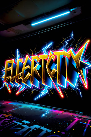 text saying "electricity",  graffiti neon street art electricity industries,  elements lightning gold light  neon vivid colors, SelectiveColorStyle,DonM3l3m3nt4lXL