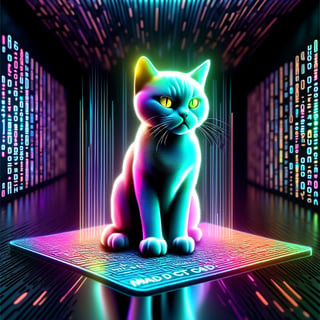 ((( Mad Cat TEXT))), Neon multy colored matrix code falling from the top in the background, chip, neon technology, technology concepts, intelligence concepts HD wallpaper,DonMH010D15pl4yXL , 3D SINGLE TEXT,Leonardo Style