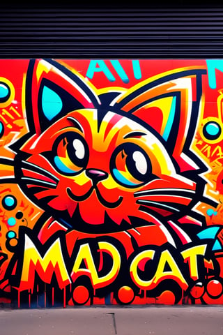 "AI Mad Cat PRO", Neon Colors red and orange, graffiti, 