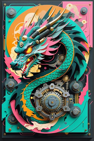 4k acrylic abstract electro dragon mechanism art on canvas with brush textures depicting mid century shapes with textured layered details, trending on artstation, skull_graphics,vaporwave style,cyberpunk style,dragon-themed,  dragon: 1.3,dragonyear 