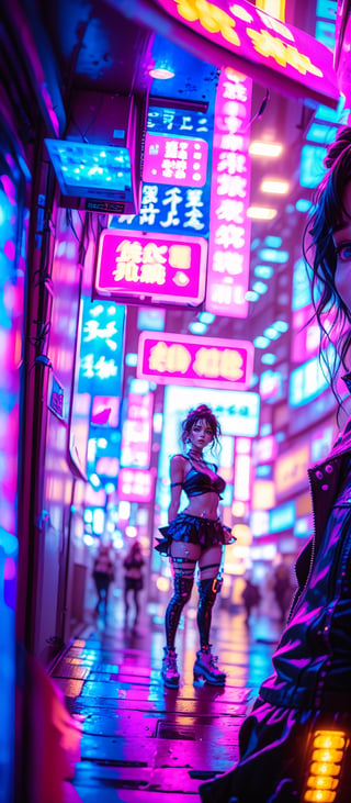 (((Fullbody view))), masterpiece, best quality, 2 smiling cyberpunk girls standing together taking selfie portrait, ((((Harajuku-inspired cyberpunk clothing)))), bold colors and patterns, eye-catching accessories, trendy and innovative hairstyle))), ((insane detail)), dazzling Cyberpunk cityscape, skyscrapers, glowing neon signs, (LED lights), anime illustration, detailed skin texture, detailed cloth texture, beautiful detailed face, intricate details, ultra detailed, cinematic lighting, strong contrast.