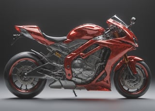 Masterpiece, ultra-definition, super detailed, perfect drawing, 1  transparent SPORT race motocycle with headlight on white lights , Colored red, silver and black carbonfiber, Industrial design, clean, Luminous neon lit,  red background, Surrealism, UHD, high details, best quality, 2K