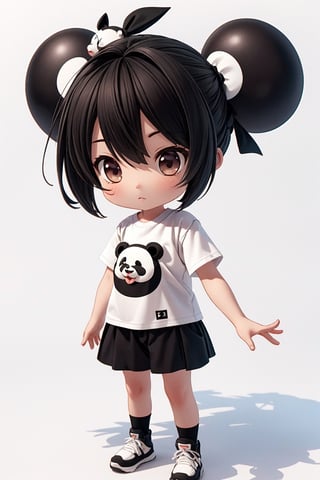 Tenten:1.5, Tensor Art mascot character, chest indicatied "T", chibi character, chibi emote, 3d render, octan render, cute character, kawaii, photon mapping, Aisian extremely pretty Panda, wearint letter T printed T-shirt:1.5, simple white background, 
