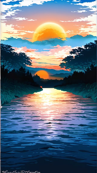 As a contemporary art painter and digital creator, envisioning a LOFI digital art illustration with a prompt for a sunset sky, a retro train, and a lakeside setting involves creating a scene that combines nostalgic elements with natural beauty. Picture a tranquil evening by the lakeside, where the sky is painted in warm hues of orange, pink, and purple as the sun sets in the background. A retro train, with its classic design and vintage colors, is depicted running along the tracks nearby, adding a sense of movement and history to the scene.

Include details like the gentle lapping of water against the shore, trees swaying in the breeze, and soft clouds reflecting the colors of the sunset in the sky. Use textures and colors that evoke a sense of nostalgia and warmth, enhancing the LOFI aesthetic. Let the composition convey a feeling of peacefulness and wonder, inviting viewers to immerse themselves in the beauty of a nostalgic evening by the lake, watching the train pass by under the painted sky.