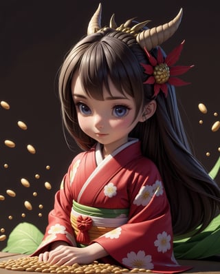 1girl, solo, ONIYOME, dragon, swtubun, wearing a Japanse kimono dress, beans, anime style illustration, realistic, high res, best quality, 8k, masterpiece, ,<lora:659095807385103906:1.0>