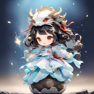 rapper, cute dragon, little dragon, baby dragon, ancient chinese town, chibi emote, wearing a king style hanbok dress,, korean pallace, festival, chinese lantan,  blue spark aura background, ,,,,,,,,,,,,,1dragon,hanbok,<lora:659095807385103906:1.0>