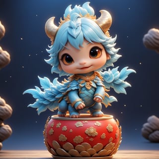 cute Anya dragon, little dragon, baby dragon, ancient chinese town, chibi emote, wearing a chic fresss,, chinese new year festival, chinese lantan,  blue spark aura background, ,,,,,,,,,,,,,1dragon,hanbok,anya forger,hat,japanese art,<lora:659095807385103906:1.0>