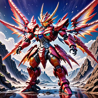 Within a realm where the essence of SD Gundam meets the awe-inspiring world of dragons, a spectacular dragon robot character takes form. Inspired by the charming yet powerful appeal of SD Gundam, this mechanical dragon boasts intricate, hyper-realistic detailing. Its metallic scales shimmer with a blend of iridescent hues, reflecting the prowess of both ancient myth and futuristic technology. Luminescent eyes radiate intelligence and determination as colossal wings, adorned with Gundam-inspired motifs, unfold majestically. In this fusion of Gundam aesthetics and draconic grandeur, a breathtaking digital marvel emerges.