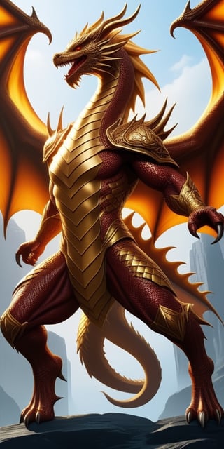 Generate hyper realistic image of a futuristic world where humans have harnessed the power of dragon DNA to enhance their physical abilities. Describe the life of a skilled warrior who possesses dragon-like strength and agility, using their unique abilities to protect their people.,1dragon,golden dragon,<lora:659095807385103906:1.0>