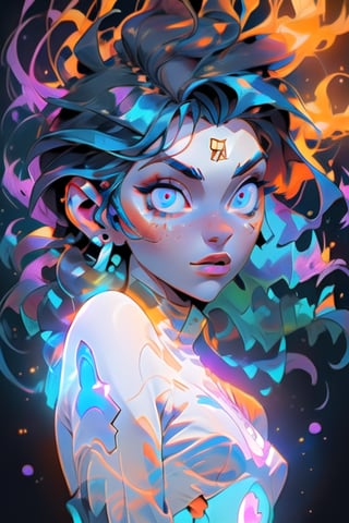 Astral form of curiosity, beautiful face, detailed eyes, imagination, orange, blue, purple and white neon colors, full body, floating in the space,EnvyBeautyMix23