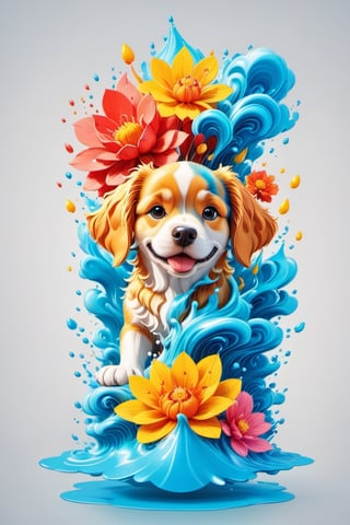colorfull cloud, flower splash, water splash, nature, dog, Leonardo Style,oni style,3d style, solid color, vector style, illustration,vector art,3d