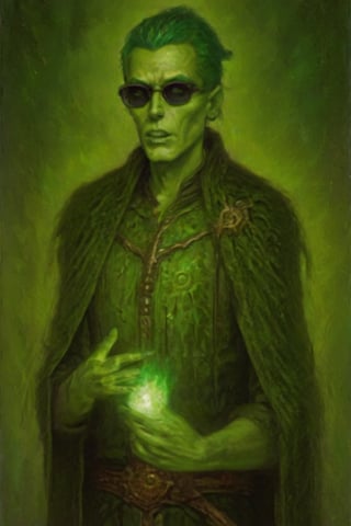solo, 1boy, a healer turned necromancer who wears dark shades of green and has a necromanic aura, 8k, newhorrorfantasy_style,<lora:659095807385103906:1.0>