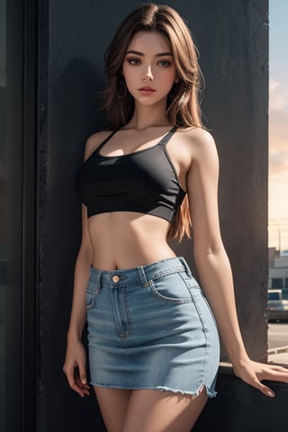 mini skirt girl, realistic, thin waist, nice figure, normal hips, sexy, teenage girl, straps, holster, crop top, (best quality, ultra quality), long hair, (best quality), split color hair, detailed face, detailed eyes, cute eyes, perfect lighting, hd, 8k, shiny skin, masterpiece, digital art, intricate details, highly detailed, volumetric lighting, detailed background, ue5, unreal engine 5, artstation, artstation trends, after processing, line art, fine detail, colorful detailed illustration, street, cinema, multiple light sources, sunset, piercing,casual style, crossed legs in cafe