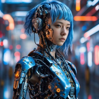 Top Quality, Masterpiece, Ultra High Resolution, ((Photorealistic: 1.4), Raw Photo, a Cyborg girl with blue hair, cyber school girl, a close up of a person in a robot suit, cyberpunk art, cgsociety, retrofuturism, vray tracing, future tech, physically based rendering, cgsociety contest winner, movie still of a cool cyborg, cyberpunk style color, gynoid body, cyberpunk tokyo, blue cyborg, portrait of an ai, covered in circuitry, hyper-realistic cg, perfect android girl, japanese vfx, dramatic sci-fi movie still