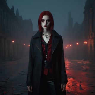 Beautiful girl vampire, monumental, Dark Nymphet, Matte Painting, close-up portrait, V-Ray rendering, Lo-fi, game icon, bold colors, Health Goth, back lighting, Realistic dramatic lighting, highly detailed environment, cinematic quality, Redshift render, 4k,greg rutkowski,painting by jakub rozalski,FilmGirl