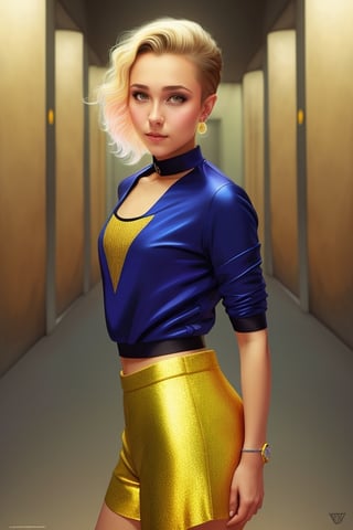 style of Victor Nizovtsev,  wo_haypane01,  short dark blonde hair,  loose outfit,  portrait,  concrete room,  centered,  in frame,  concept art,  digital illustration,  matte,  sharp focus,  smooth,  intrincate