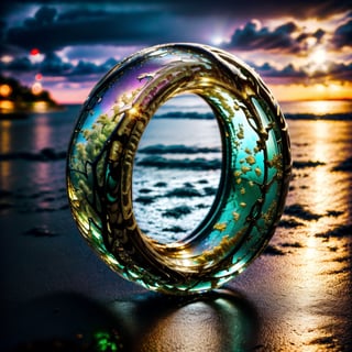 (Glass ring:1.3), masterpiece, best quality, (RAW photo, high detailed skin:1.1), glowing, blue silver purple lightning, outside at night during a thunderstorm, near the ocean, at the beach, waves splashing, (masterpiece, best quality:1.5), cinematic, ((best quality, 4k, 8k, highres, masterpiece:1.2), ultra-detailed, vivid colors, warm color tones, stunning lighting effects, clear focus, sharp details, professional photography, subtle shadows, masterpiece, best quality, cinematic, volumetric lighting, very detailed, high resolution, 32k, sharp, sharp image, 4k, 8k, 35 mm, best quality, 12k, high definition, cinematic, behance contest winner, stylized digital art, smooth, ultra high definition, 8k, ultra sharp focus, intricate artwork masterpiece, epic, 4k details, ultra details, dynamic lighting, cinematic, 8k ultra fine detail, masterpiece,ring,lightning_sparkle_background,Circle,ff14bg,RING