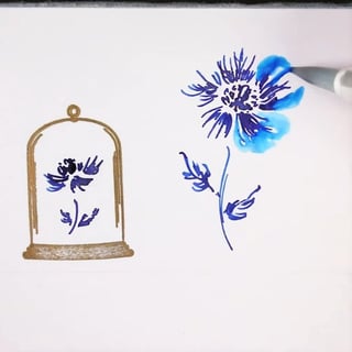Masterpiece, high-definition animation, ultra-high-definition rendering, blue flowers drawn with a brush pen