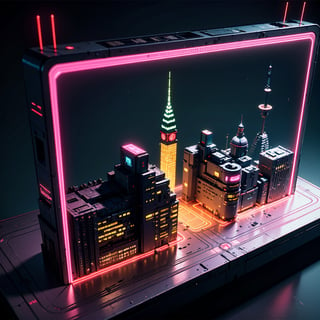 best quality,(masterpiece:1.1),3d,cyberpunk city,futuristic,neon light, isometric view,high resolution,detailed details,simple background,