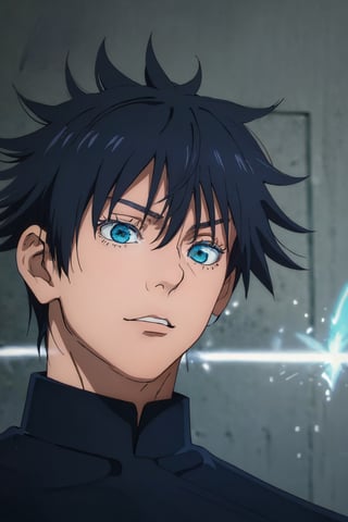 (best quality,4K,highres,masterpiece:1.2),ultra-detailed,realistic,ujutsu Kaisen, Satoru Gojo,colorful,vibrant colors,portraits,sharp focus,black hair,high collar uniform,expressive teal eyes,noble expression,ageless,calm demeanor,crimson blindfold,exquisite details,floating blue aura,dominant presence,immense power,unmatched skills,striking pose,glowing energy,blurry background,anime style